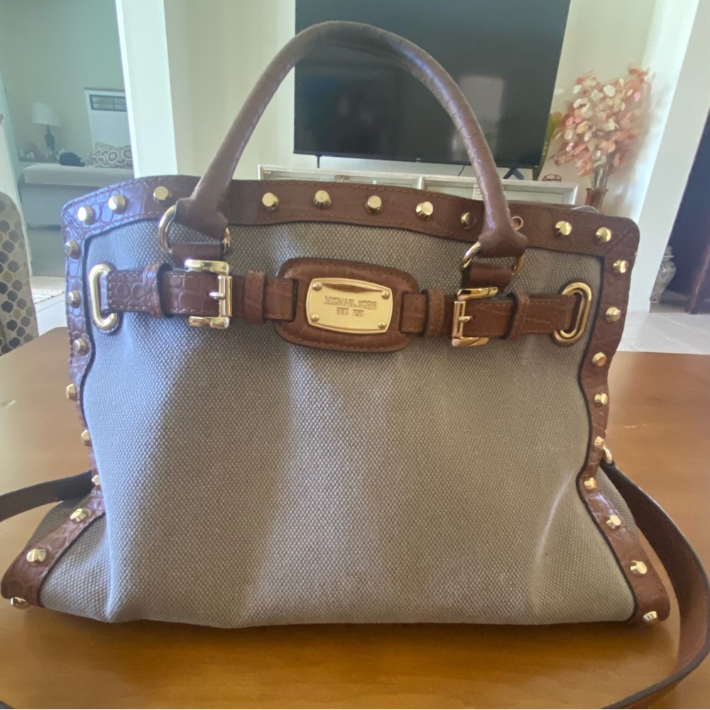 Michael Kors Gray and Brown Studded Tote Bag